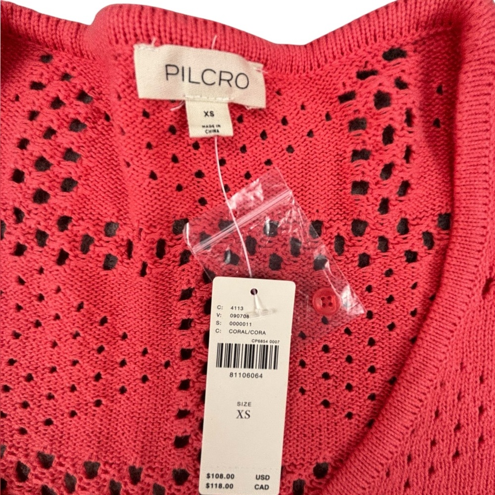 NWT- Pilcro- Pointelle Babydoll Sweater- Color/Coral- XS - Picture 4 of 8